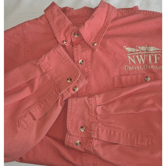 Wild Turkey Federation Mens Shirt XXL Coral Cotton Embroidered Turkey Hunting - Picture 1 of 16